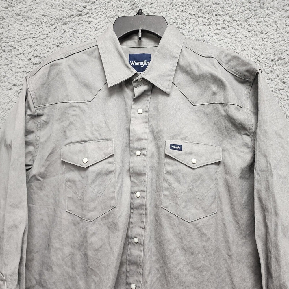 Wrangler Cowboy Cut Western‎ Firm Finish Work Shirt Mens 2X Gray Pearl Snap READ - Picture 6 of 15